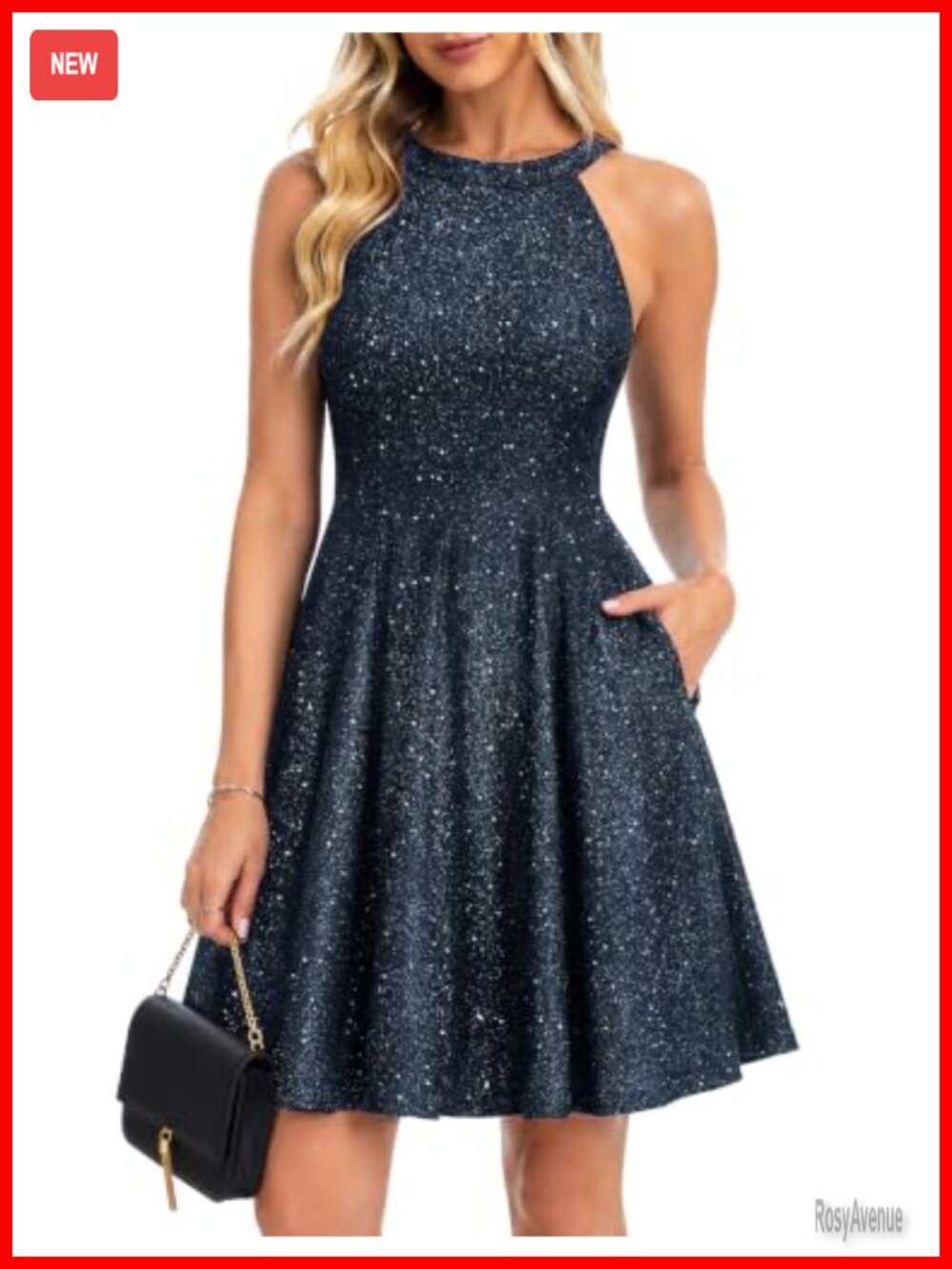 Halter Sequin Homecoming Dress with Pockets - Sparkly Cocktail Dress for Teens